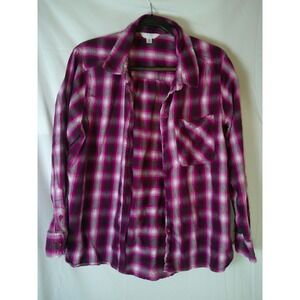 Time and Tru Womens Flannel Shirt Long Sleeve Pink Plaid Button Up Size XXL